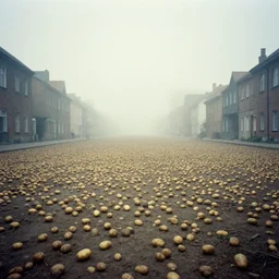 Beautiful Liminal Grainy foggy disposable-camera Photograph of a infinite infinite infinite Town with many potatoes potatoes potatoes potatoes on the floor, Zdzisław Beksiński