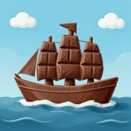 illustration of ship in the ocean made from chocolate