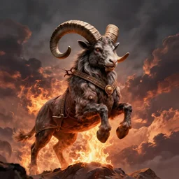 ram horned catholic beast brings fire down from the sky, medieval style, trending on artstation, highly detailed, digital painting, volumetric light, concept art, sharp focus, illustration