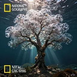A tree made out of bubbles underwater National Geographic prizewinning photo