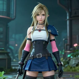 final fantasy vii 7 aerith aeris, sci fi fantasy, blue pink green, night industrial environment