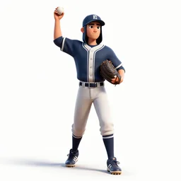hooded baseball pitcher throwing, detailed 3d character render, full body, standing, isolated on a pure white background, centered, whole figure in frame, sharp focus, studio lighting