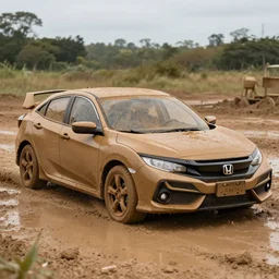 a honda civic 2 0 1 7 hatchback made out of mud