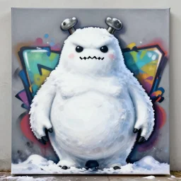 snow monster as graffiti art on a canvas by lee, spray paint, cinematic, high detail, hyperrealism, photo realistic, masterpiece, centered, trending on artstation