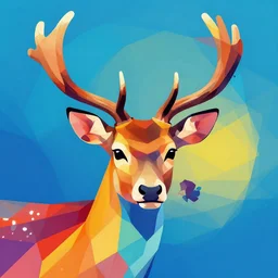 Vibrant Colorful Geometric portrait of a male sika deer