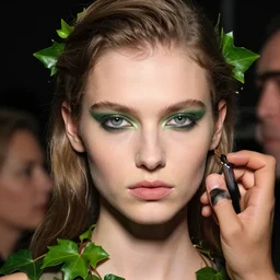 a beautiful portrait of young katarina ivanovska as poison ivy from batman and a model at maybelline fashion show as a model spring / summer 2 0 1 8, highly detailed, in the style of cinematic, milan fashion week backstage, extreme close up, makeup by pat mcgrath, hair by guido palau, greg rutkowski
