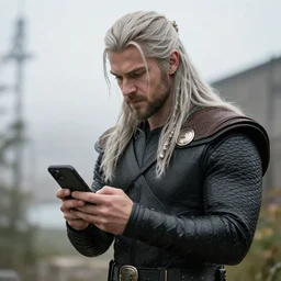 Odin looking at a phone