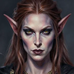 detailed, symmetrical, close - up, airbrush art portrait of a level 5 tiefling d & d bard
