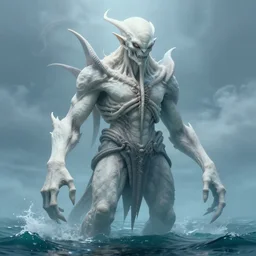 cthulhu humanoid giant, pale white skin. digital art, ocean, trending on artstation, rendered by octane, 4 k wallpaper, look at all that detail, amazing!