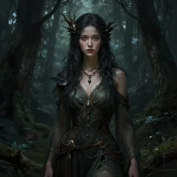 goddess of the dark forest, highly detailed, digital painting, artstation, concept art, smooth, sharp focus, illustration, unreal engine 5, 8 k, art by artgerm and greg rutkowski and edgar maxence