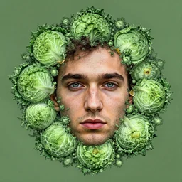 an intricate assymetric mandelbrot fractal of john oliver face and cabbages