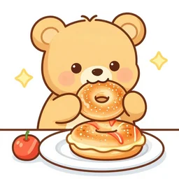 cute happy golden teddy bear eating bagels and lox for breakfast, detailed adobe illustrator vector illustration 4 k