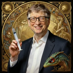 bill gates as a reptiloid!!!, holding a syringe!!, portrait, intricate, elegant, highly detailed, digital painting, artstation, concept art, wallpaper, smooth, sharp focus, illustration, art by h. r. giger and artgerm and greg rutkowski and alphonse mucha