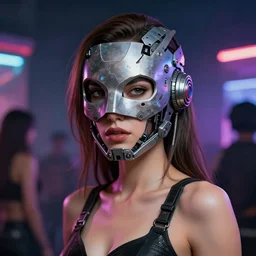 sexy beautiful woman head made of mech mask rendered in unreal engine, cyberpunk, rave, scifi, painted by agnes lawrence pelton | agustin fernandez | ale na aenami | wlop