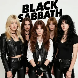 black sabbath but all members are women, 1 9 7 0, band promo photo, genderswapped