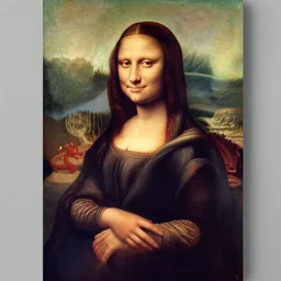 mona lisa painted by mona lisa, with a red dragon in front of mona lisa, no mona, no lisa