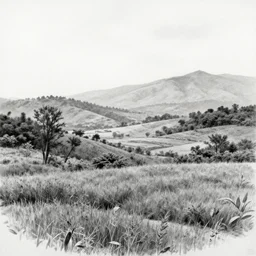 a beautiful landscape, hyperrealistic sketch, grayscale