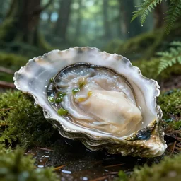 a forest world in an oyster, wet, shiny, fantasy, ultra detailed,