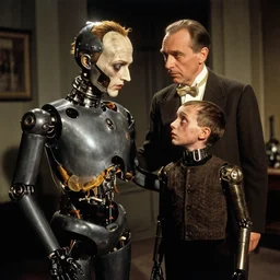 film still from the remastered german expressionist film'the father'( 1 9 3 6 ) starring peter lorre as the scientist and his automaton son, photographed by fritz lang and f w murnau, beautiful expressionistic sets, remastered dramatic lighting hyperrealistic shocking detail trending on artstation 8 k