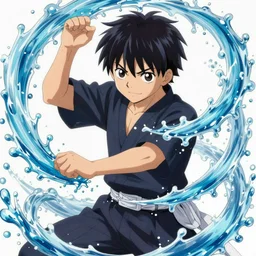 highly detailed anime shonen art of a boy with water powers by masayoshi tanaka, trending on artstation