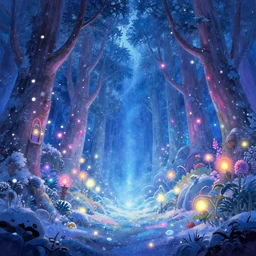 beautiful concept art of a magical lights glowing with different colours everywhere in the centre of blizzard in an enchanted beautiful forest painted by Daisuke Tsutsumi, fantasy art, Disney art illustration, trending on artstation, cgsociety, nice composition, great fantasy mood