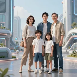 the perfect family portrait in a futuristic city.