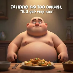 if you eat too much, you'll get very fat,, silly, cartoon, symmetric, dynamics lighting, cinematic,