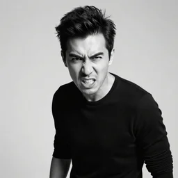 An angry, handsome male in black and white