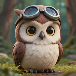 high resolution, cinematic, anthropomorphic owl character, fluffy feathers, pilots hat, made in 3 d, collectable statue, octane render, friendly face, large eyes, super cute, forrest background, realistic detailed hyperrealistic, depth of field, sharp focus, volumetric lighting by studio ghibli