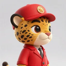 anthropomorphic jaguar, in red suit and hat, cute, 3 d, pixar character, octane render, profile image