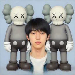 person by shusei nagaoka, kaws, david rudnick, airbrush on canvas, pastell colours, cell shaded, 8 k