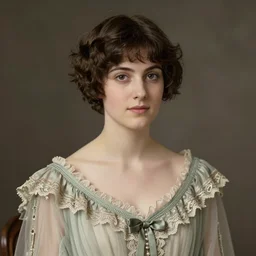 a photo of a beautiful and young english noblewoman with short dark brown hair in a fancy night gown, circa 1 9 2 6, 1 9 2 0 s photography, smooth, highly detailed, sharp, beautiful face