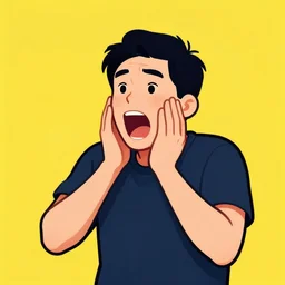 man in shock and excitement on a pure yellow background, digital art, graphic, cartoon