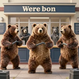 style of the movie belly, a group of werebears robbing a bank