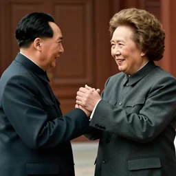 a photo of mao zedong fighting with margaret thatcher, photorealistic, dramatic