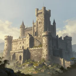 Matte painting of a huge castle fortress in the morning, trending on artstation, by Yuumei