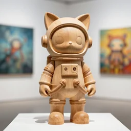 8 k octan advertising detailed photo, beautiful a totally wooden sculpture collectible art toys on feet, very cute astronaut zen with cat ears, cyberpunk a contemporary art gallery sharp focus, masterpiece nofinito