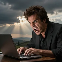 angry bob ross screaming at his laptop