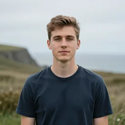 a photo portrait of a young Channel Islander man facing the camera, centred, upper body, 8k, high quality, flickr