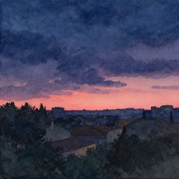 an intricate beautiful watercolor of day turning into night, cinematic