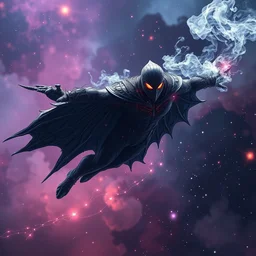 raven made of wire and smoke flying through cosmos nebula, by marvel comics, artstation, hyperrealistic