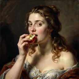 painting of Eve eating the forbidden fruit painted in 1897, high quality, highly detailed, coherent, beautiful scenery, cinematic, dramatic