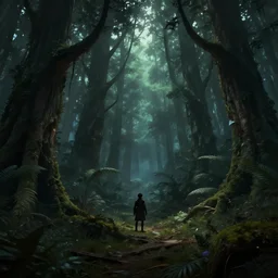 fantasy forest plagued by dark magic, intense, moody, digital art, highly detailed, videogame background,