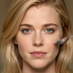 reese witherspoons face in a spoon, reese witherspoon face, macros shot, hyper realistic
