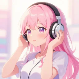 an anime girl listening to music on headphones, candy pastel, backlighting, trending on pixiv, digital art, by kawacy