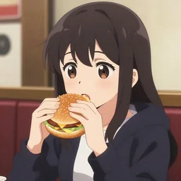 Hitagi Senjougahara eating a hamburger