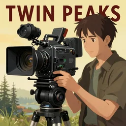 Twin Peaks poster artwork by Michael Whelan and Tomer Hanuka, Rendering of portrait film camera from scene from Twin Peaks, full of details, by Makoto Shinkai and thomas kinkade, Matte painting, trending on artstation and unreal engine