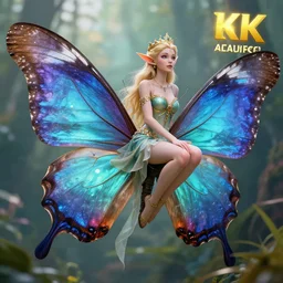 beautiful elf queen riding on a giant butterfly, highly detailed, 8 k, hdr, award - winning, octane render, trending on artstation, volumetric lighting