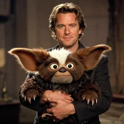 kurt russel holding a gremlins from the 8 0 s movie gremlins