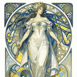 blue yellow white, dark fantasy, intricate, elegant, highly detailed, digital painting, artstation, concept art, matte, sharp focus, illustration, art by artgerm and alphonse mucha